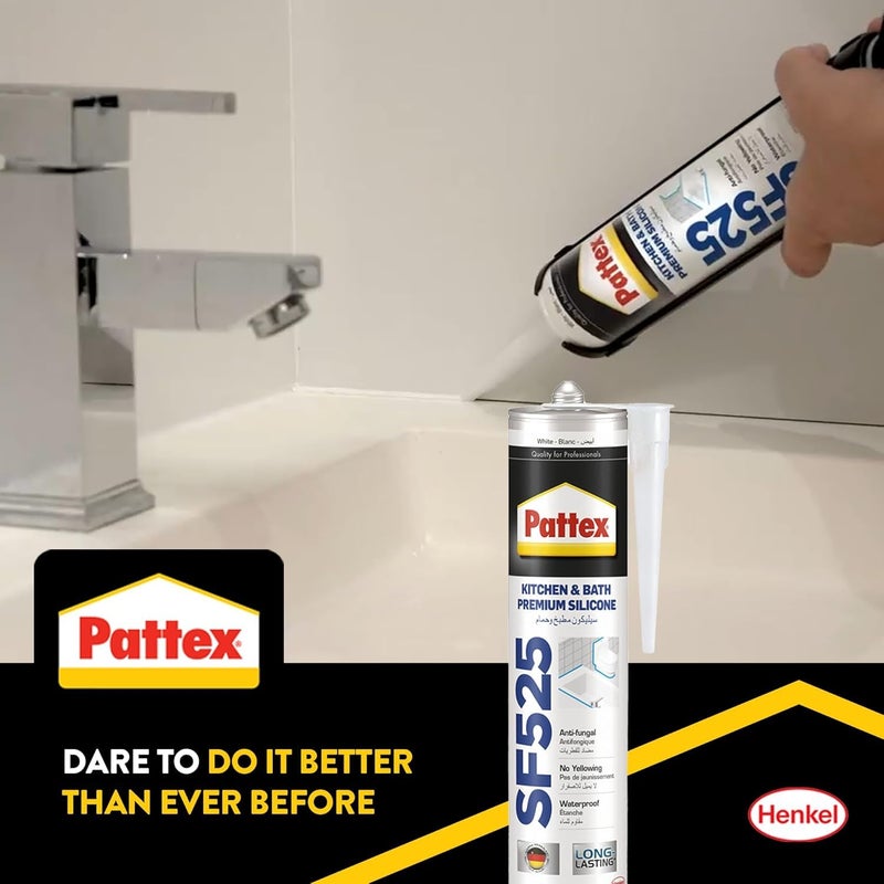 Pattex 4Pcs SF525 Kitchen & Bath Premium Silicone Sealant with 1Pc Caulking Gun - - Image 3